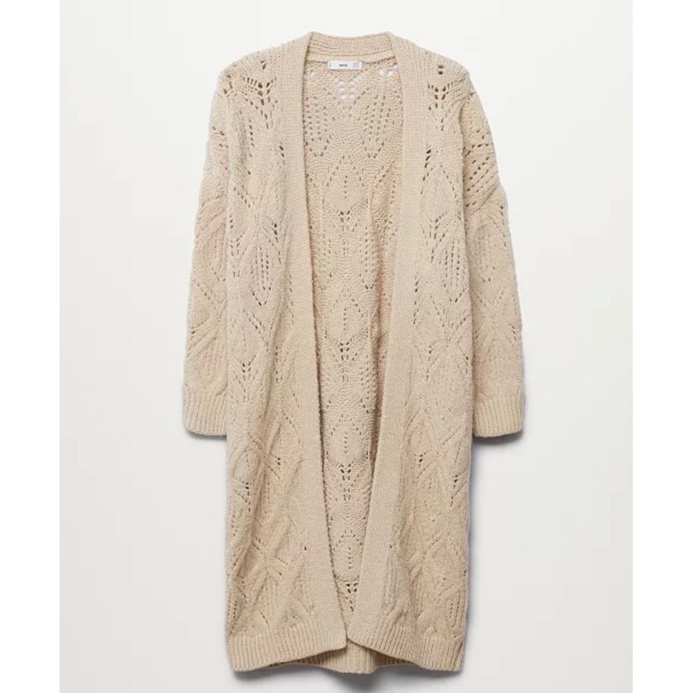 Mango Cream Open-Knit Cardigan
